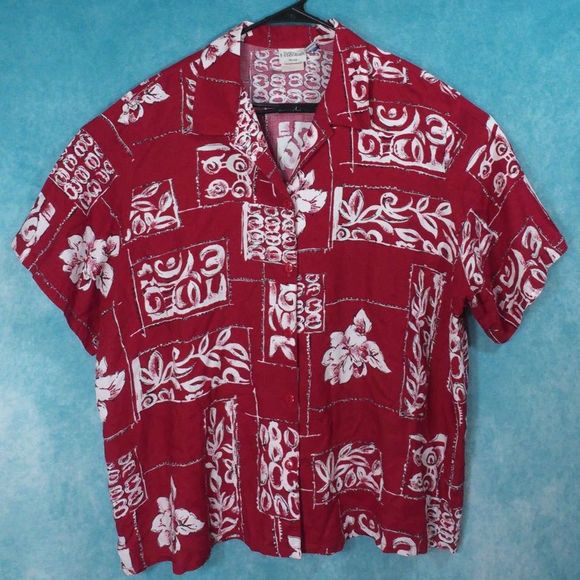 Modern Essentials Woman Hawaiian Shirt, Red, Size 20W, Made in U.S.A. - Picture 1 of 4